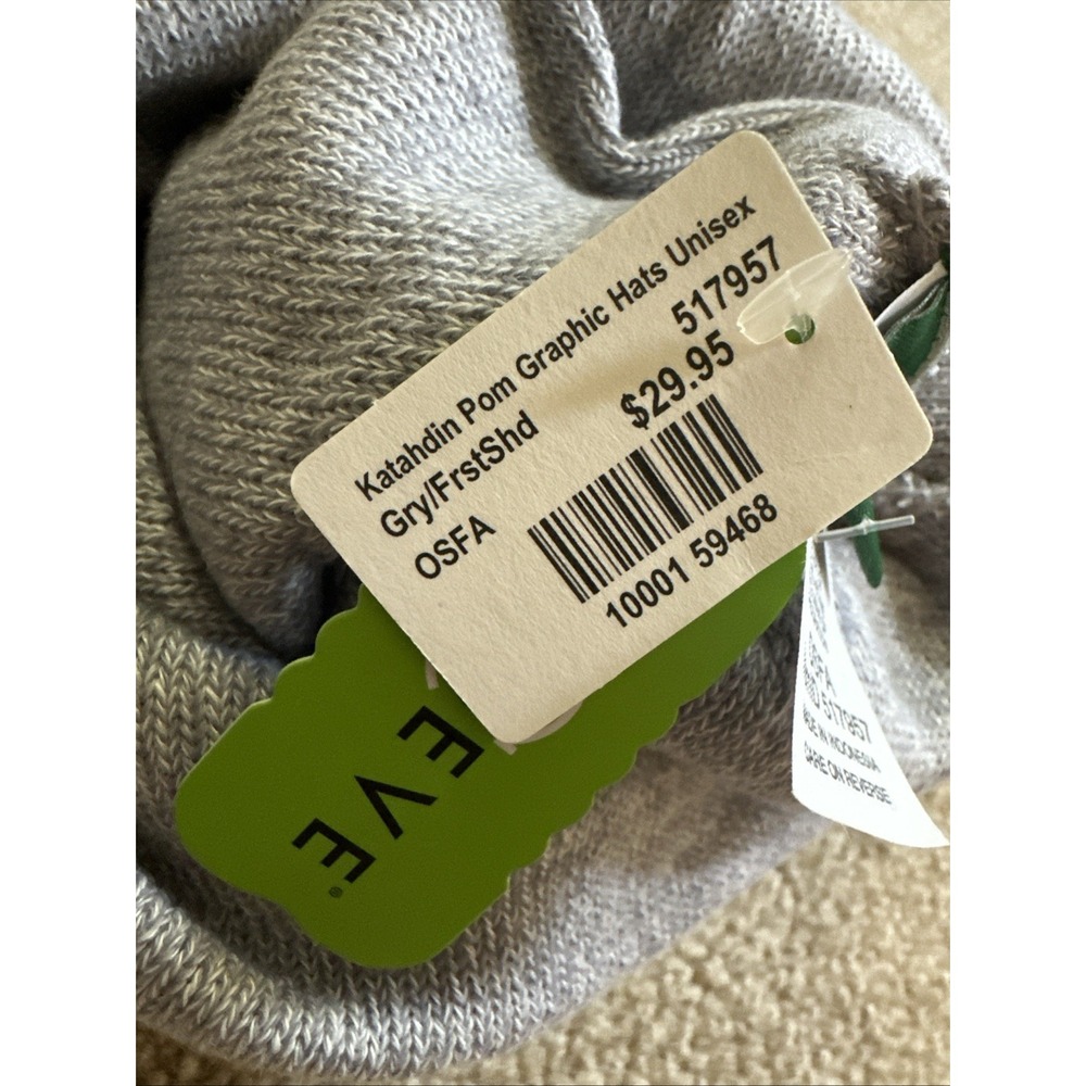 NWT L.L. Bean KATAHDIN Pom Graphic Hat Beanie Gray Blue Green Mts &‎ Trees - Picture 8 of 13